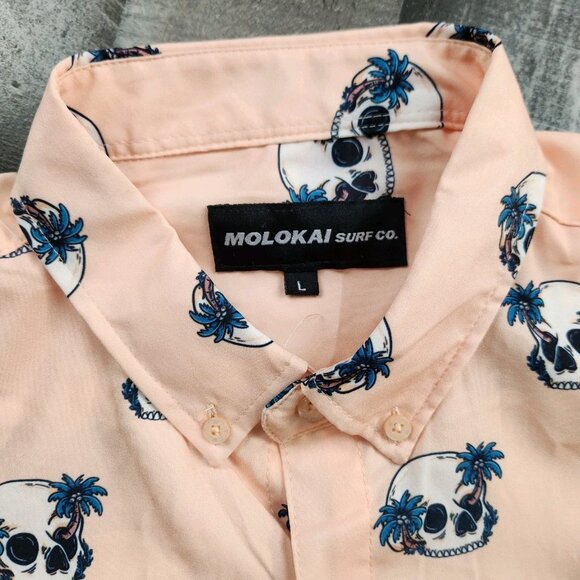 Mens Molokai Surf size L Large Short Sleeve Shirt Palm Trees Skulls - Picture 4 of 8